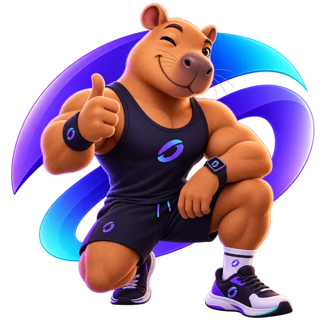 Kadu crouching with a thumbs up